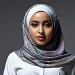 A woman wearing a stylish, modern hijab made of recycled material, showcasing the diversity of hijab fashion on social media.